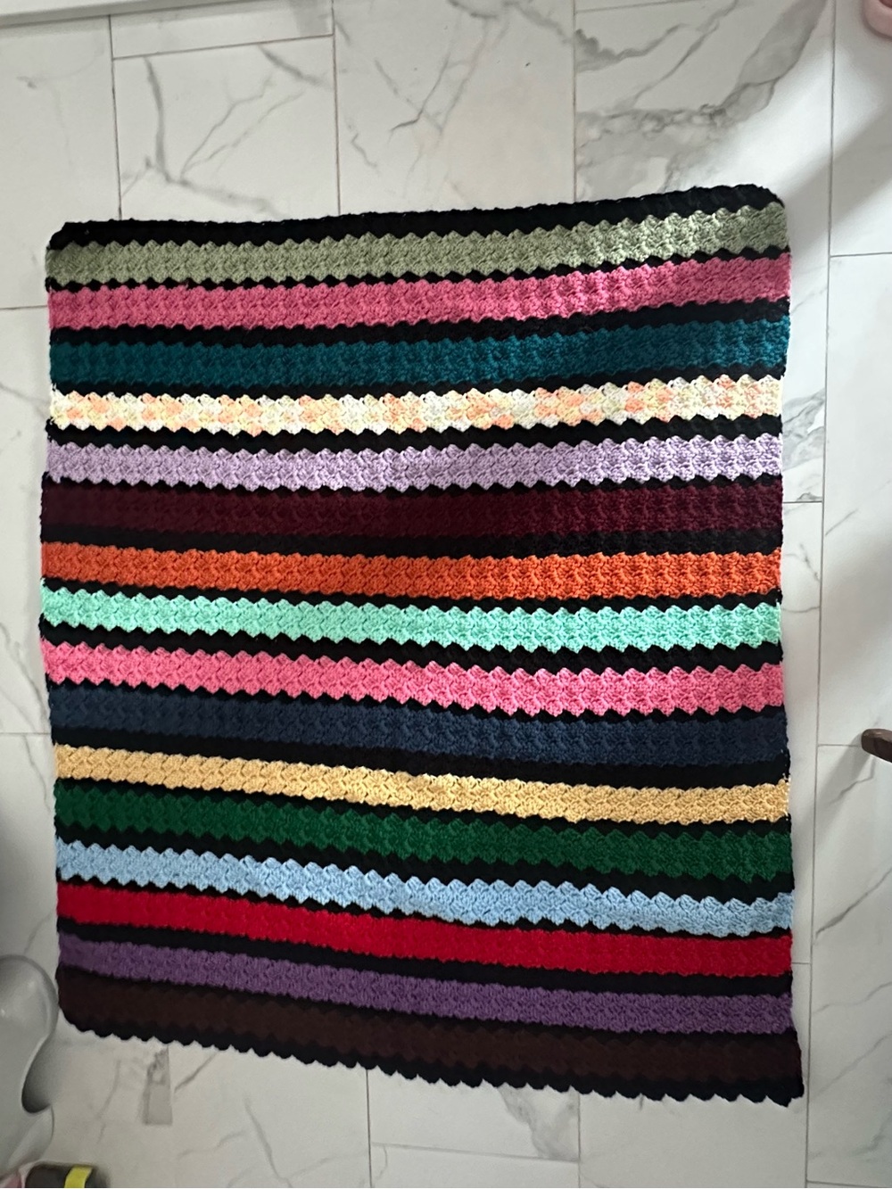 Vintage Crochet Afghan colorful blanket 47” x 39" Retro Decor Blanket Throw